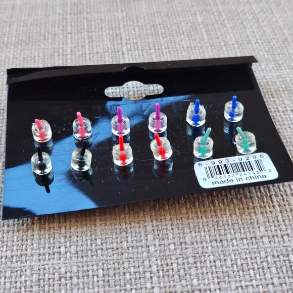 Wash N Wear Earrings Multi Color Plastic Stud Earrings Fashion Jewelry Set of 6 - Picture 4 of 11